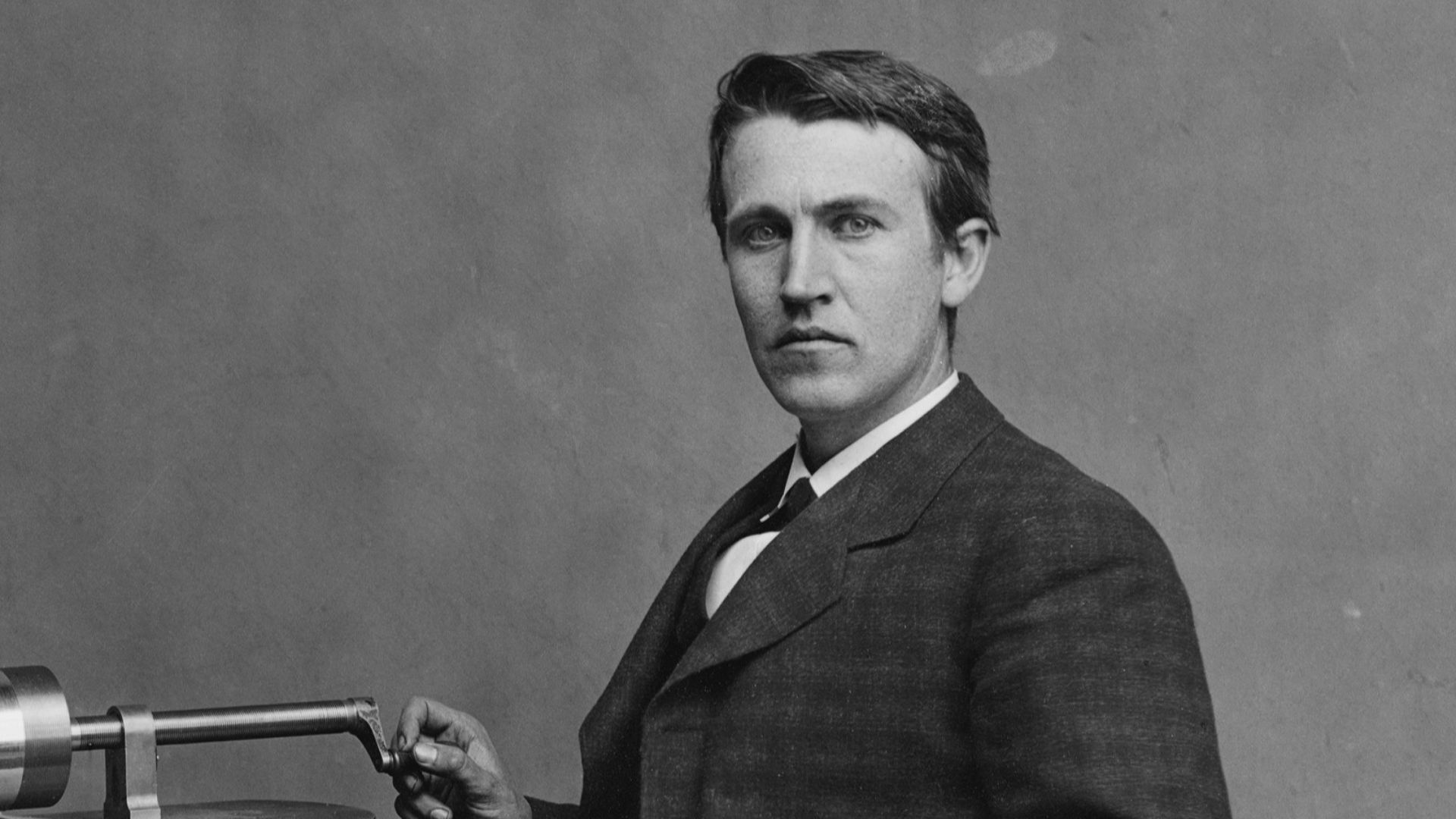 Thomas Edison and his early phonograph.  Cropped from Library of Congress copy.