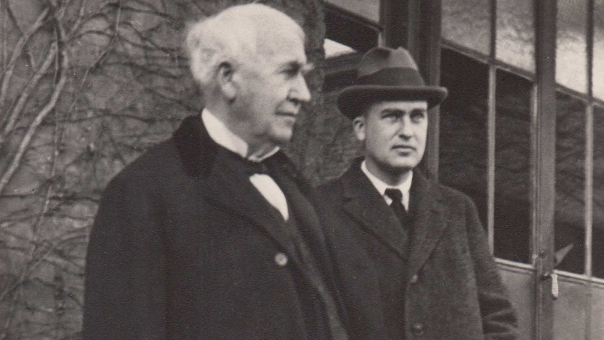 Thomas Edison and Charles Edison.
Keywords: thomas edison; charles edison; family; west orange; laboratory complex; building 5; building 5 exterior; ivy; Edison; Thomas A.; (EDIS Historical Photo Series Name)