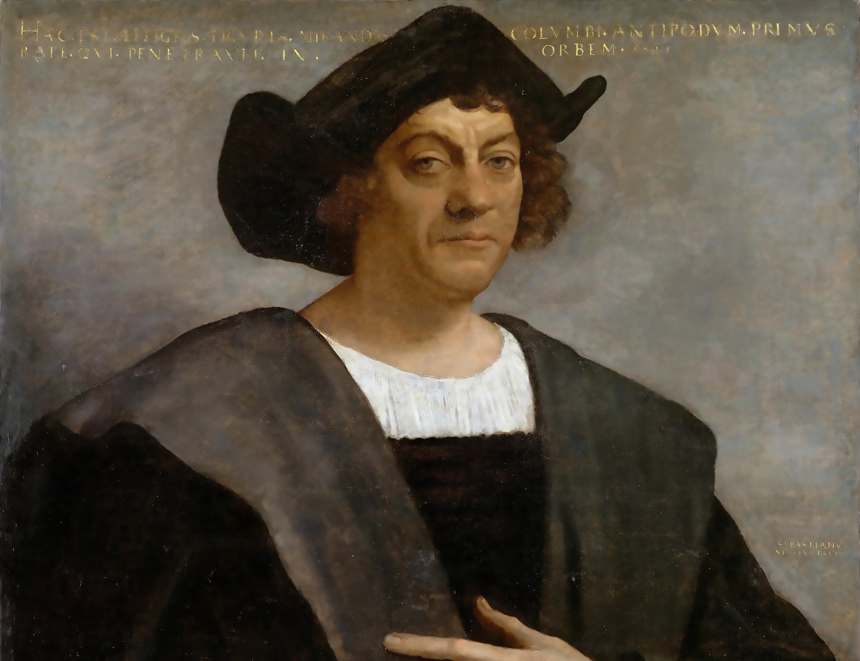 Portrait of Christopher Columbus wearing a black coat