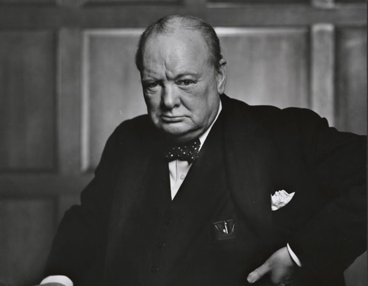 Sir Winston Churchill in a black suit