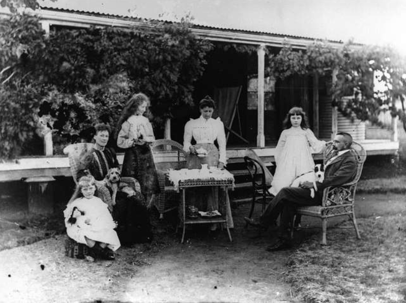 Tea party in the garden, possibly at Nanango, 1900-1910