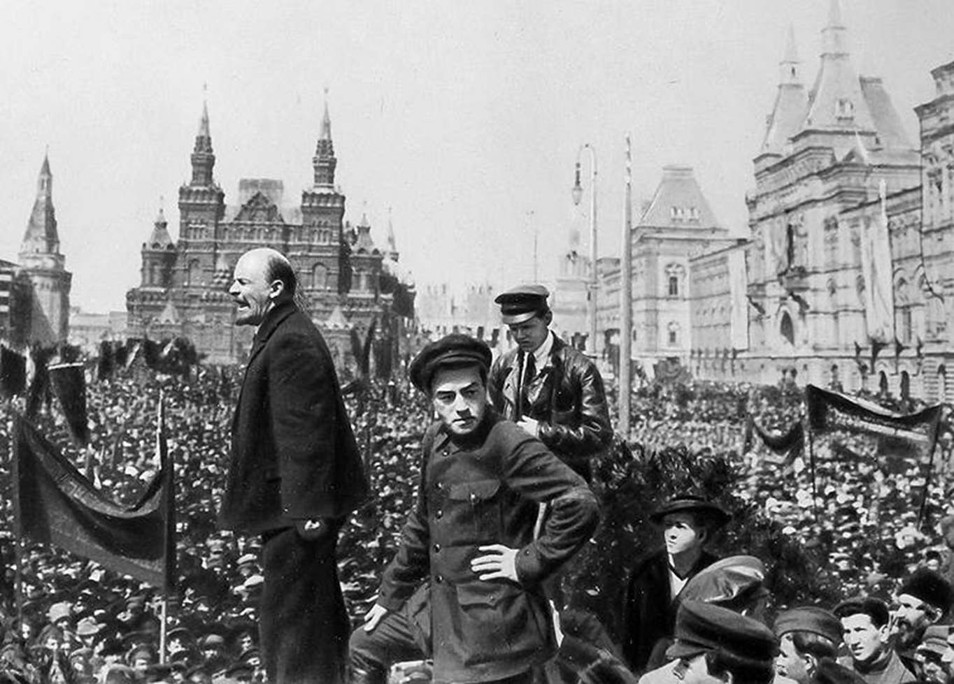 V.I. Lenin having a speech on Red Square.