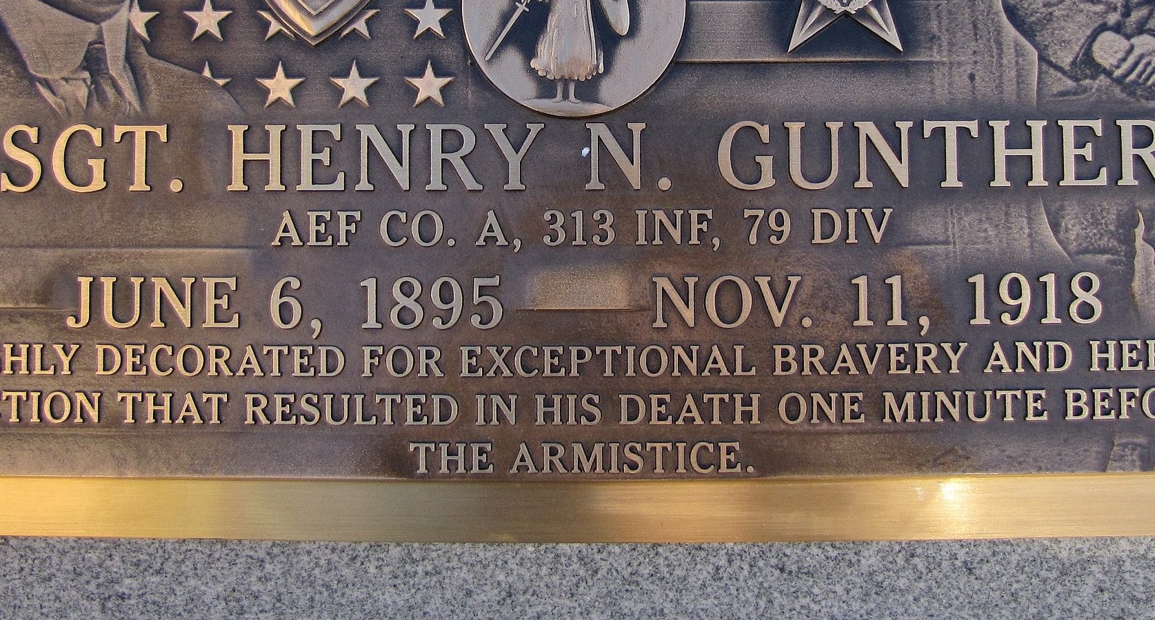 Commemorative plaque at the grave of Henry Gunther