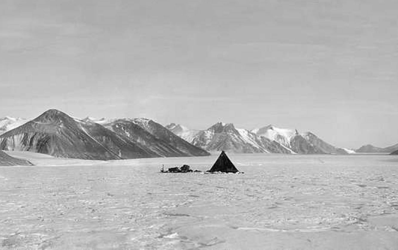 Camp on Ferrar Glacier, c. 1912. Photograph by Robert Scott. - 1912