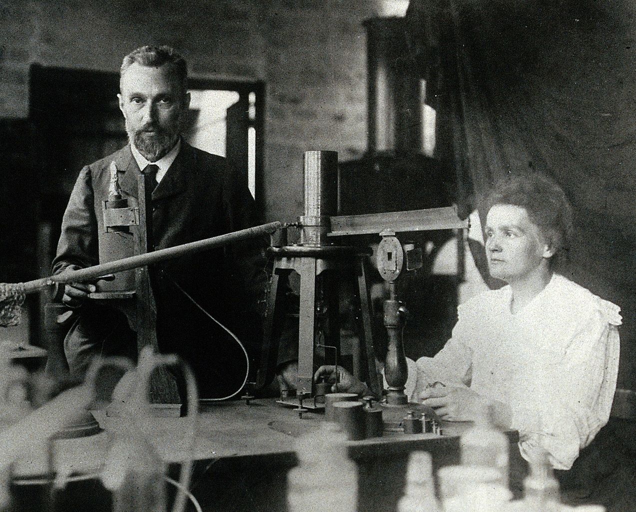 Pierre and Maria Skłodowska-Curie in the laboratory - 1904