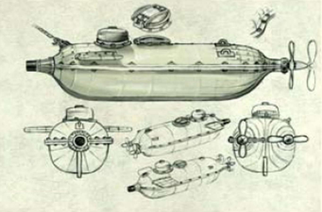 Submarin Flach, image original - 1865