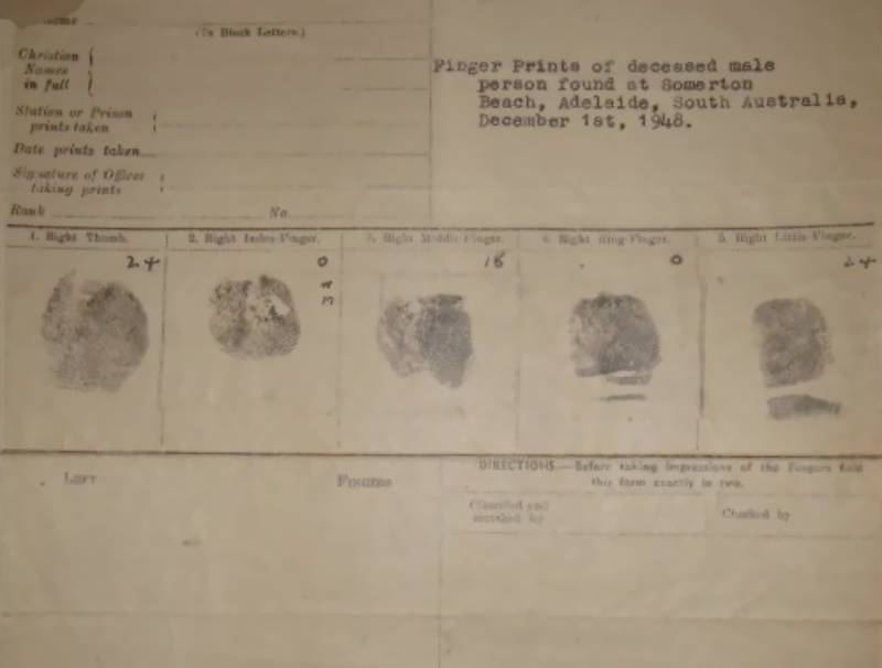 Somterton Man Fingerprints