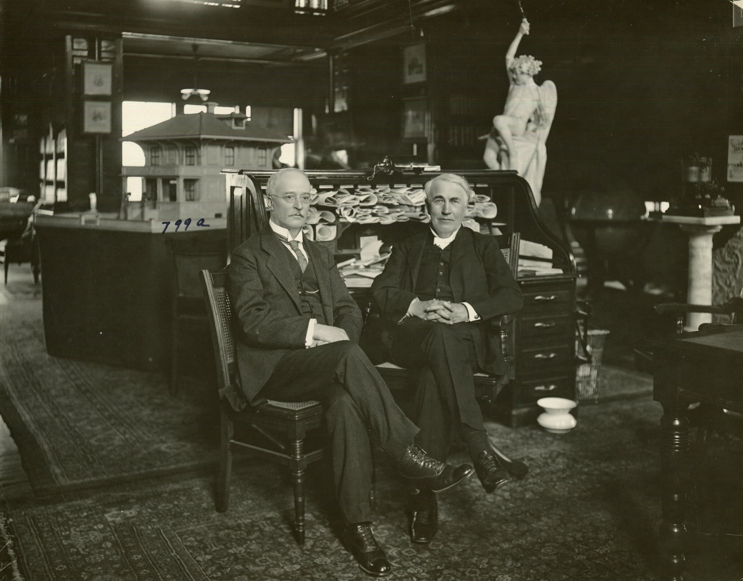 Thomas Edison In The Library Of His West Orange Laboratory With Dr. Rudolf Diesel.