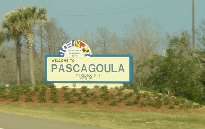 Sign on U.S. Route 90 when entering Pascagoula, Mississippi