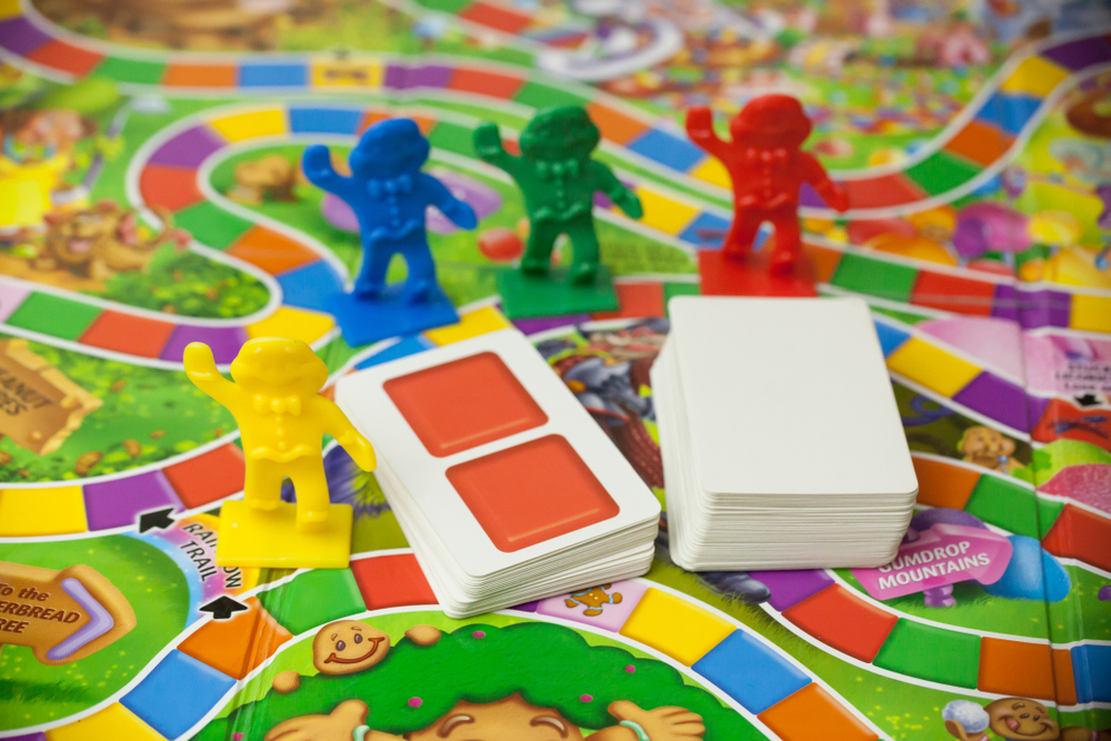 A closeup view of the classic family board game, Candy Land - 2020
