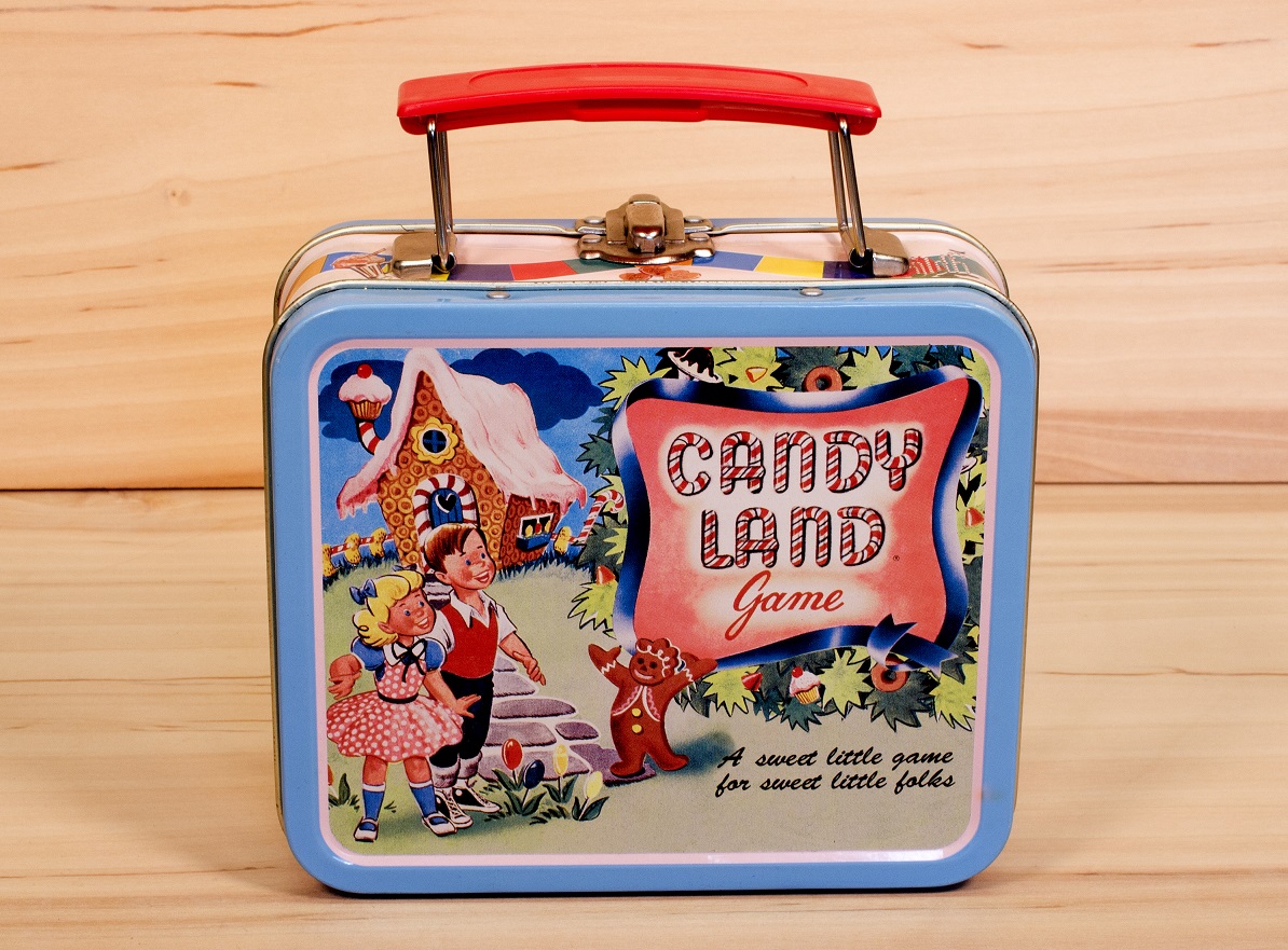A vintage metal Candy Land lunch box.