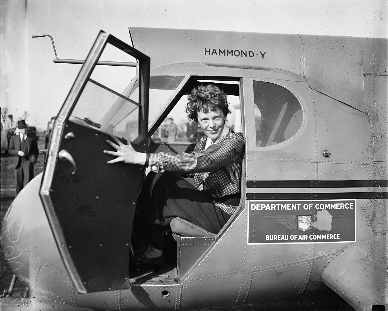 Amelia Earhart in a plane
