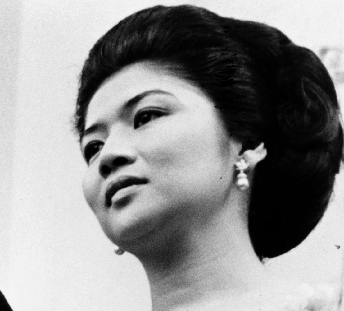 Grayscale Portrait Photo of Imelda Marcos at the White House