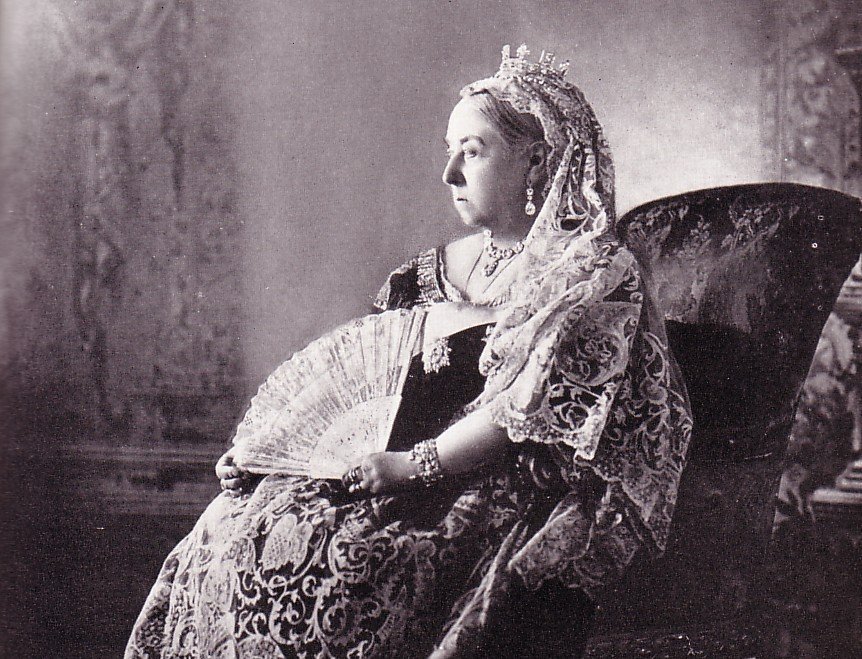 Grayscale Portrait Photo of Queen Victoria seated, Crown jubilee