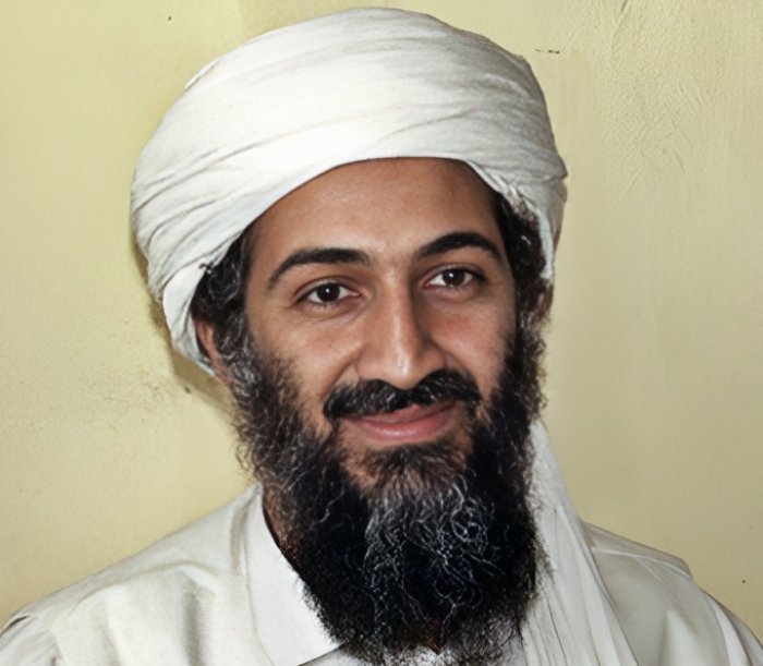 Portrait Photo of Osama bin Lade in a white outfit