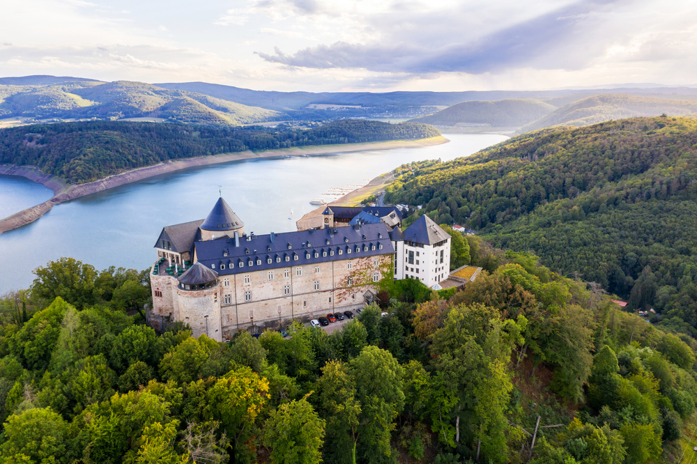 Edersee lake with castle Waldeck in Germany