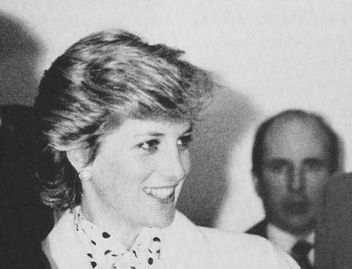 The Princess of Wales with British police officials visiting the drug squad of the West Midlands Police in 1987.