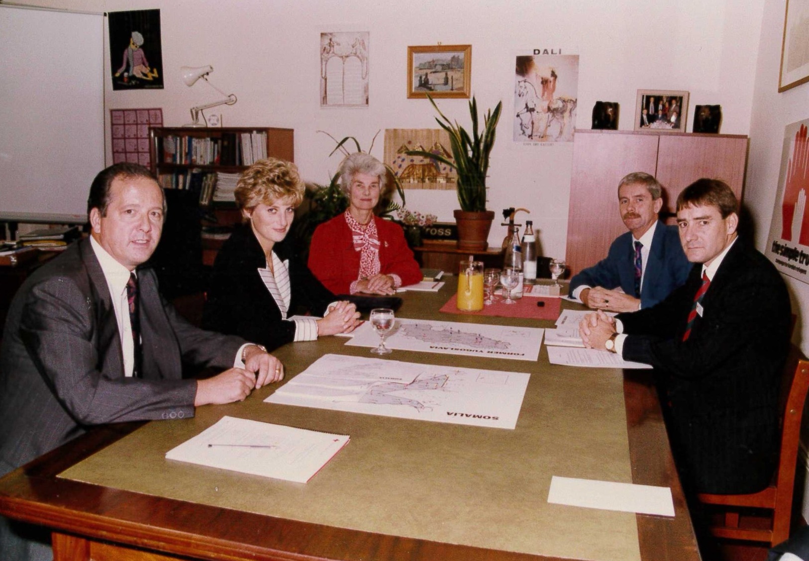 Geoffrey Dennis (far right) attends a Red Cross meeting with Princess Diana.