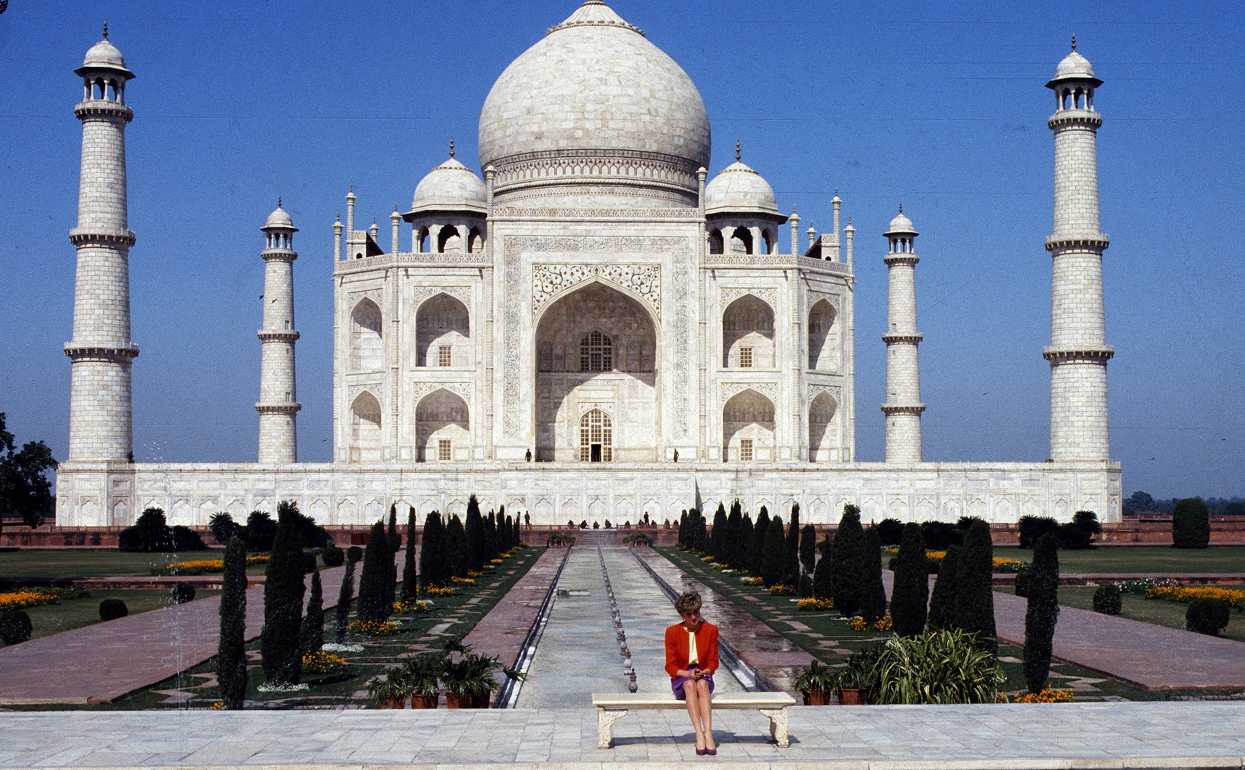 Diana, Princess of Wales poses alone outside the Taj Mahal - 1992