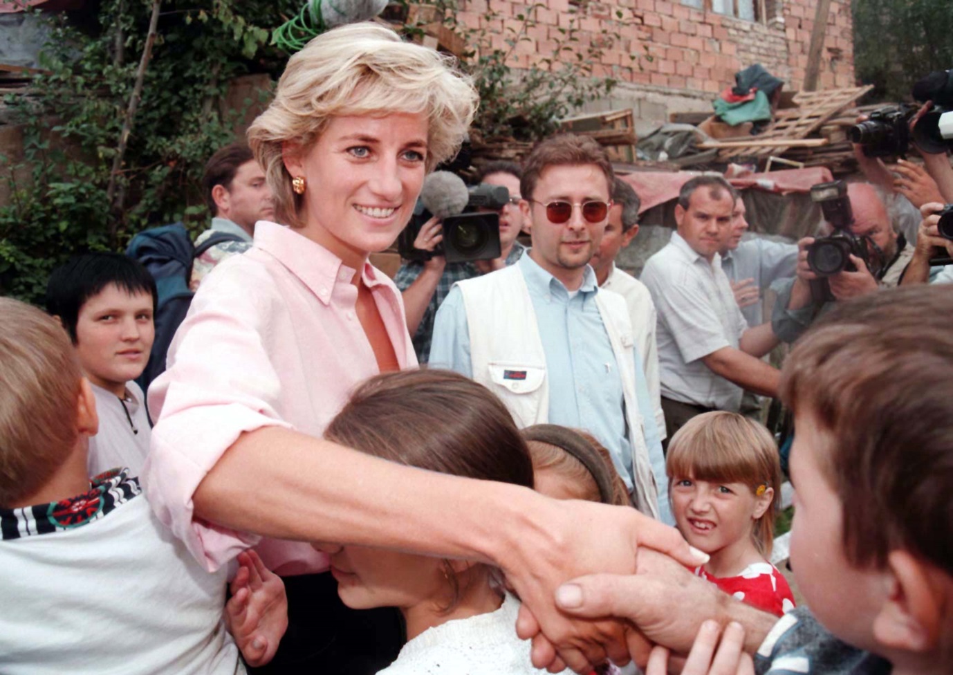 Diana, Princess of Wales meets children in an area of Sarajevo - 1997