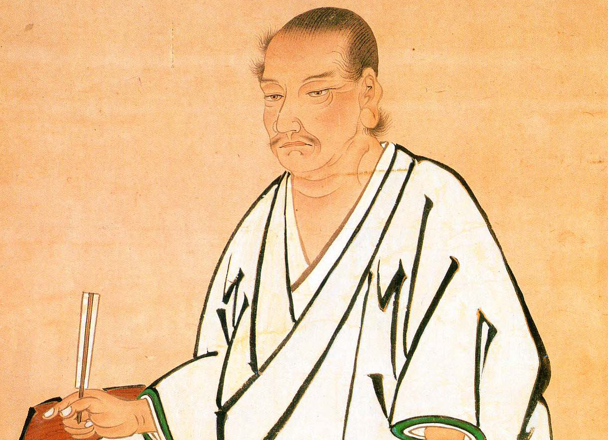 Miyamoto Musashi painting in white kimono
