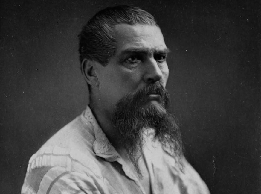 Grayscale Portrait Photo of Richard Francis Burton in a white shirt