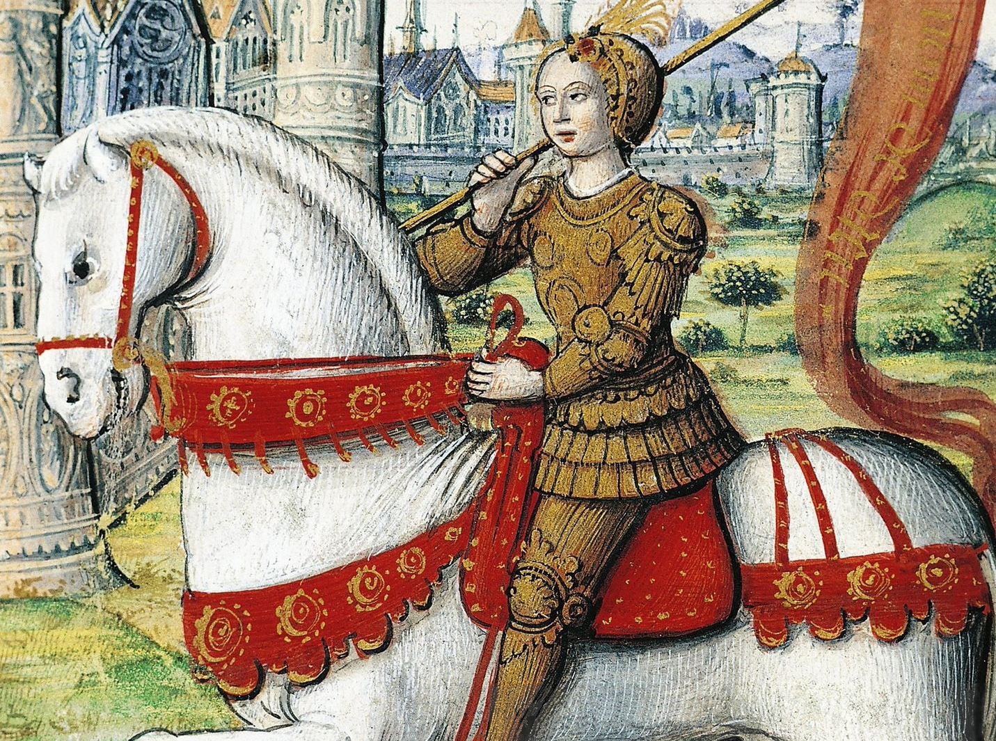 Joan of Arc depicted on horseback