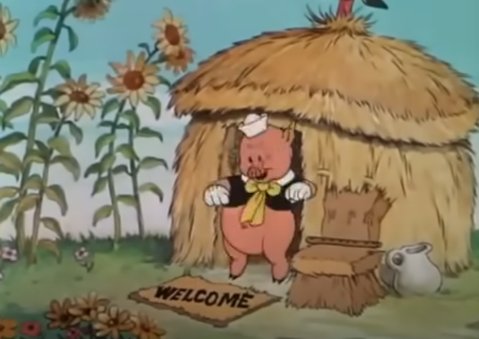 Three Little Pigs wolf blowing house