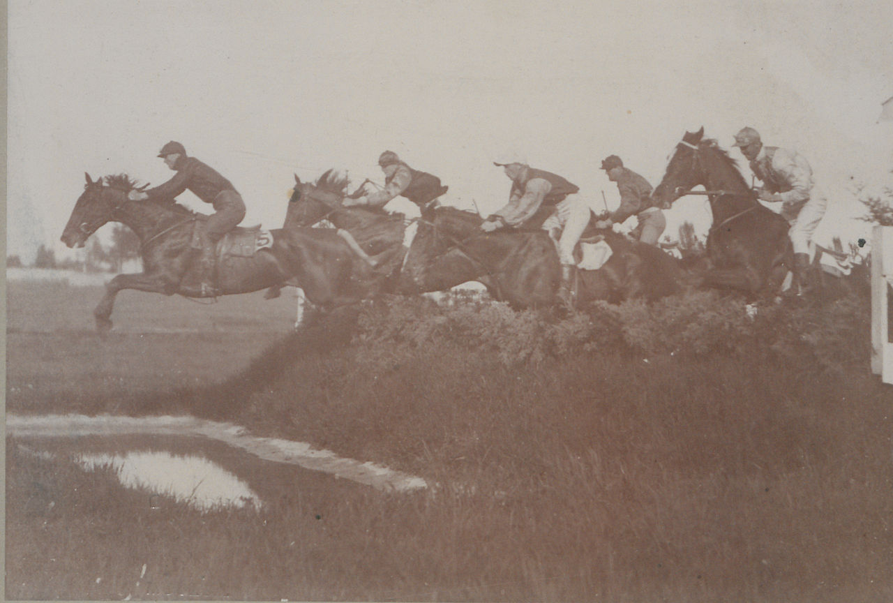 Horses Over the water jump - 1901