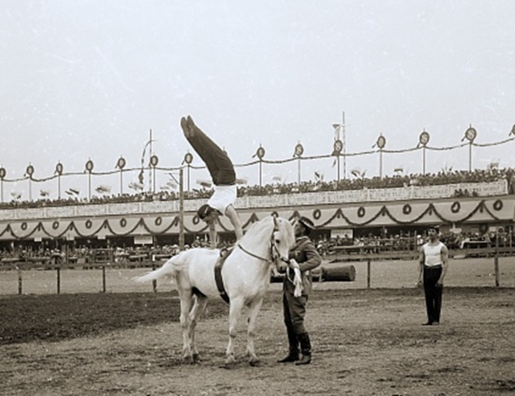 Jumping over horse on Sokol slet in Prague - 1901