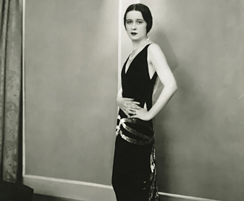 Gloria Morgan Vanderbilt, in black dress
