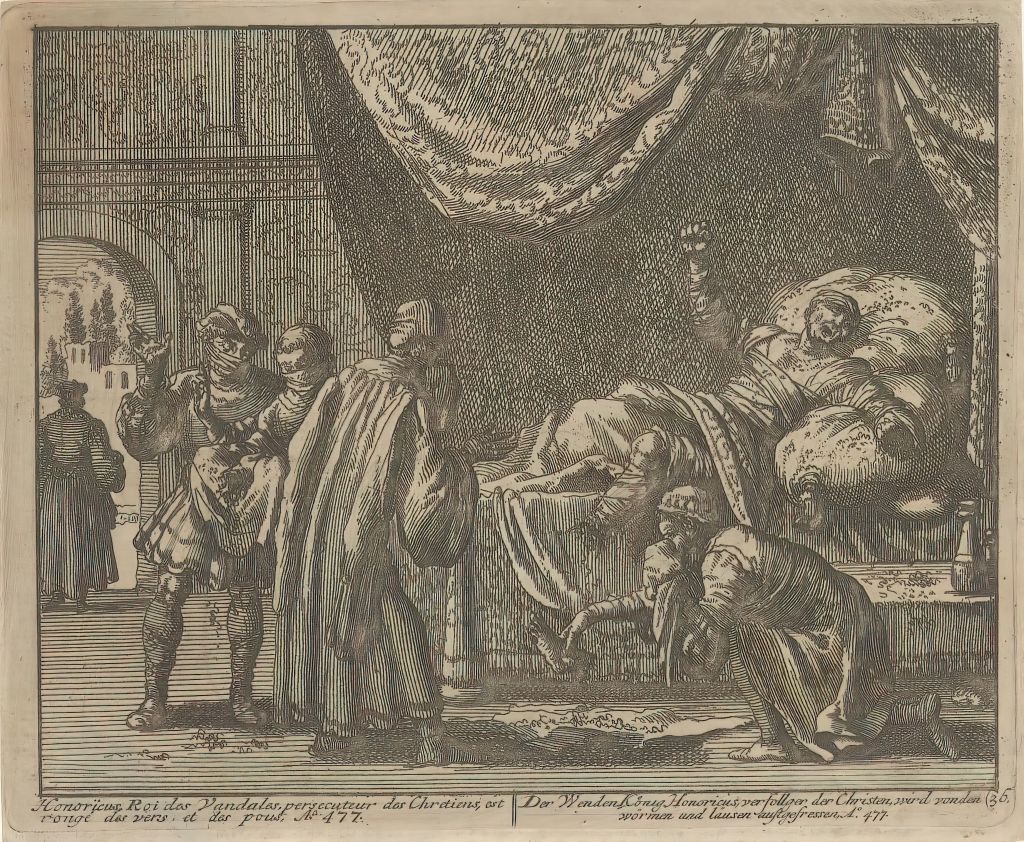 king of the Vandals, dies, eaten of worms