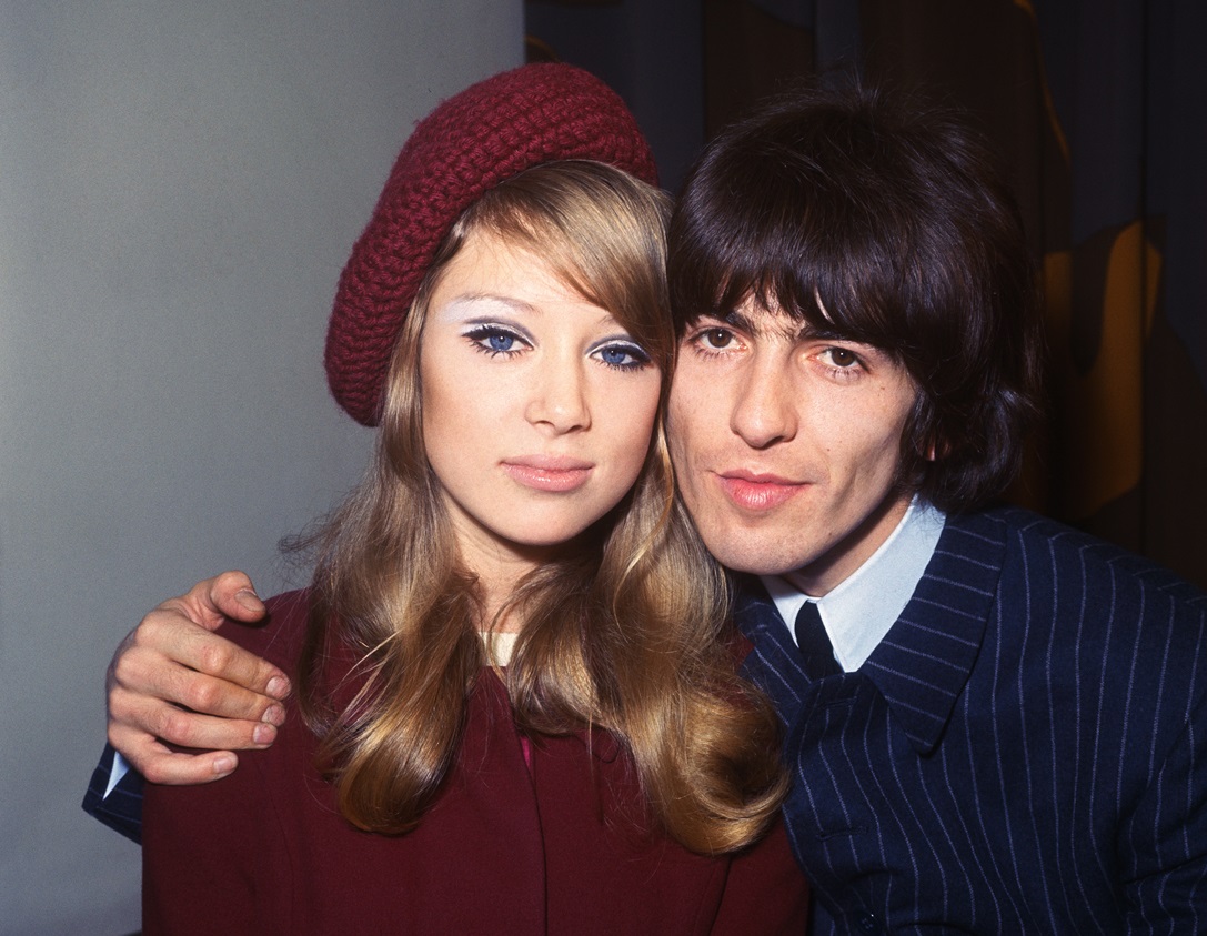 George Harrison, 22, hugs his bride, model Patti Boyd, 21 - 1966