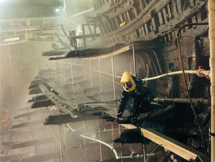 The Tudor period carrack Mary Rose under going conservation
