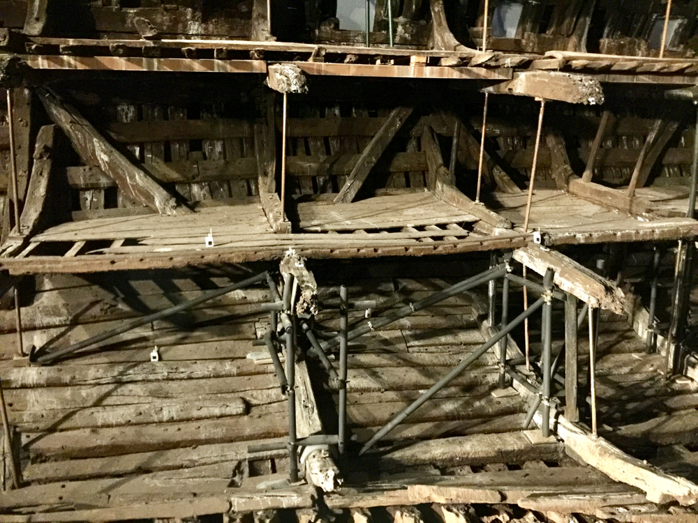 Wreckage of the tudor warship the Mary Rose, on display in museum