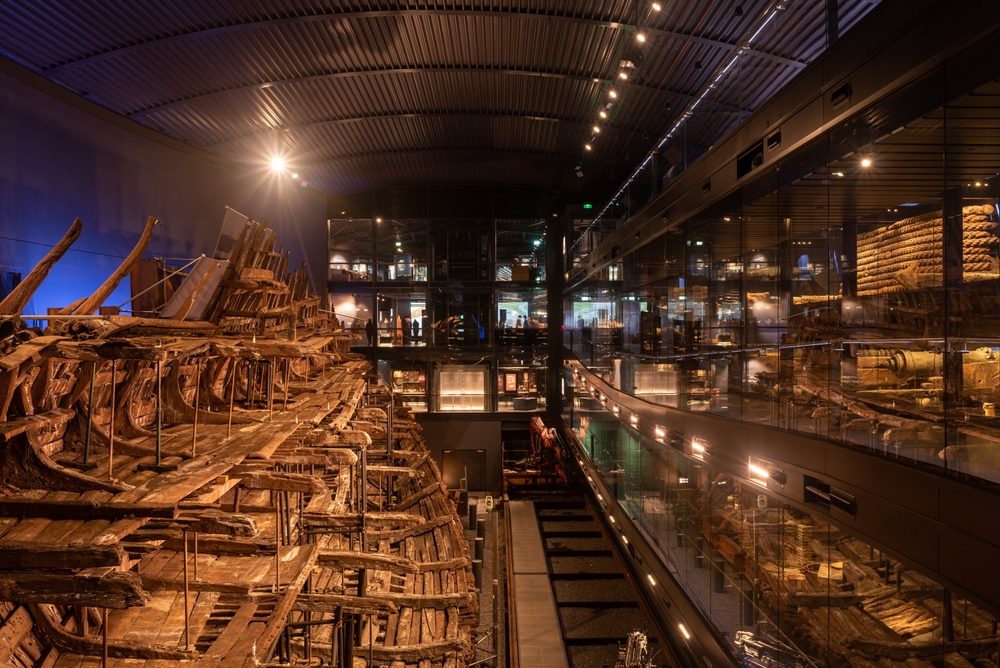Interior of the Mary Rose museum in Portsmouth's historic dockyard.