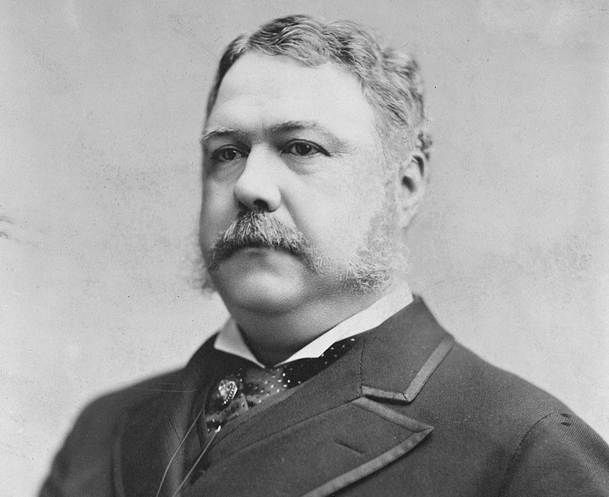 Grayscale Portrait Photo of of U.S. President, Chester Alan Arthur in a dark suit