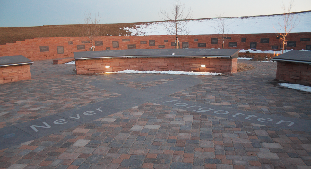 The Columbine High School Memorial, located in Clement Park in Littleton, Colorado - 2008