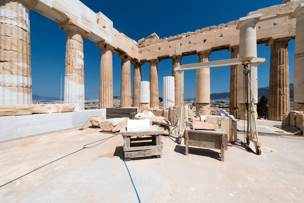 View of the Doric colonnades from the Parthenon cella.