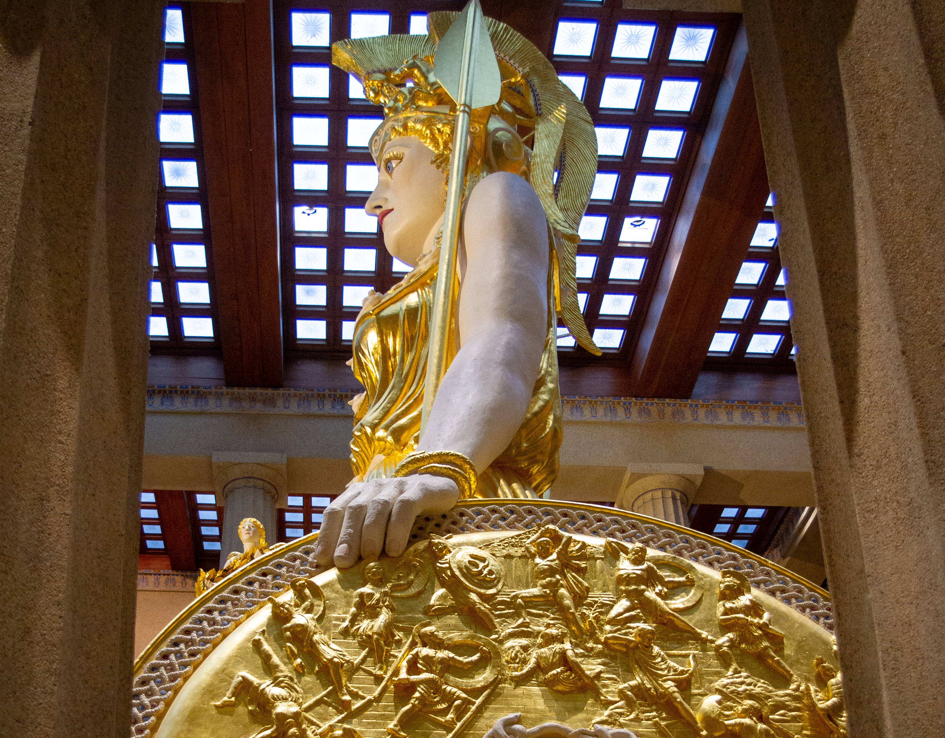 Shield of Athena Parthenos at Parthenon replica in Nashville, Tennessee, sculpted by Alan LeQuire, 1990.
