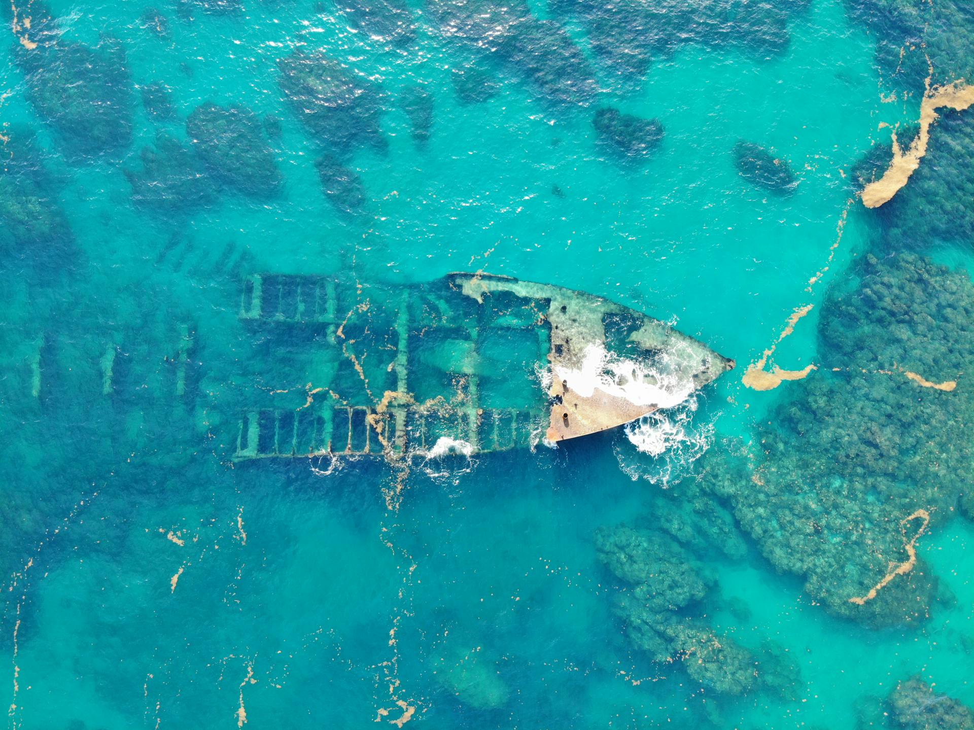 Remains of Shipwreck in Turquoise Water