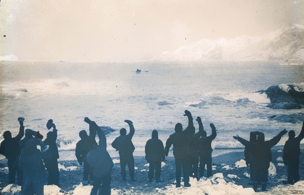 Sir Ernest Shackleton and five companions going to search for help