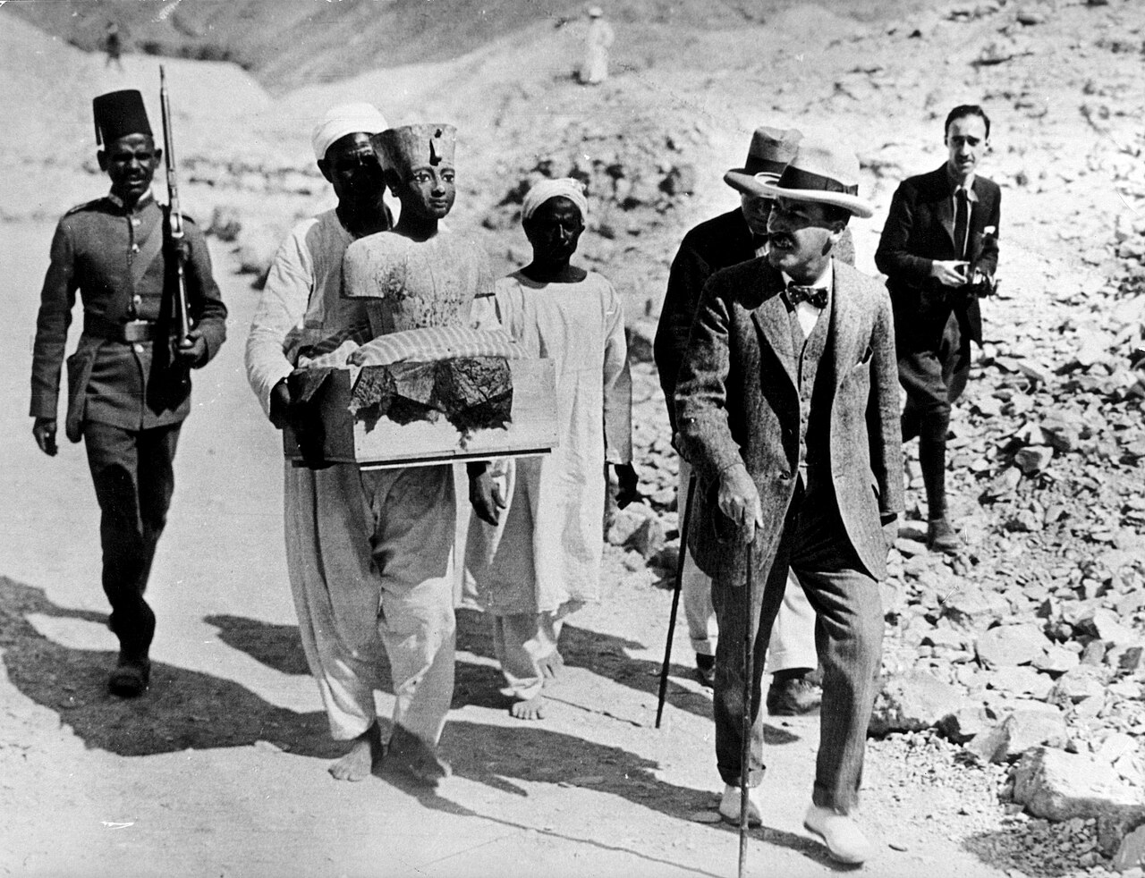Howard Carter, English Egyptologist [1874-1939] discovered the tomb of the previously unknown Tutankhamun in the Valley of the Kings 