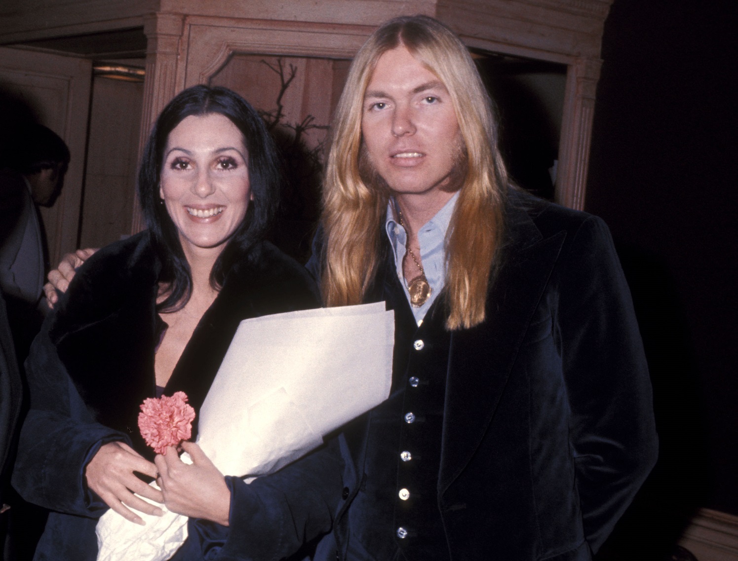 Singer Cher and musician Gregg Allman on January 21, 1977