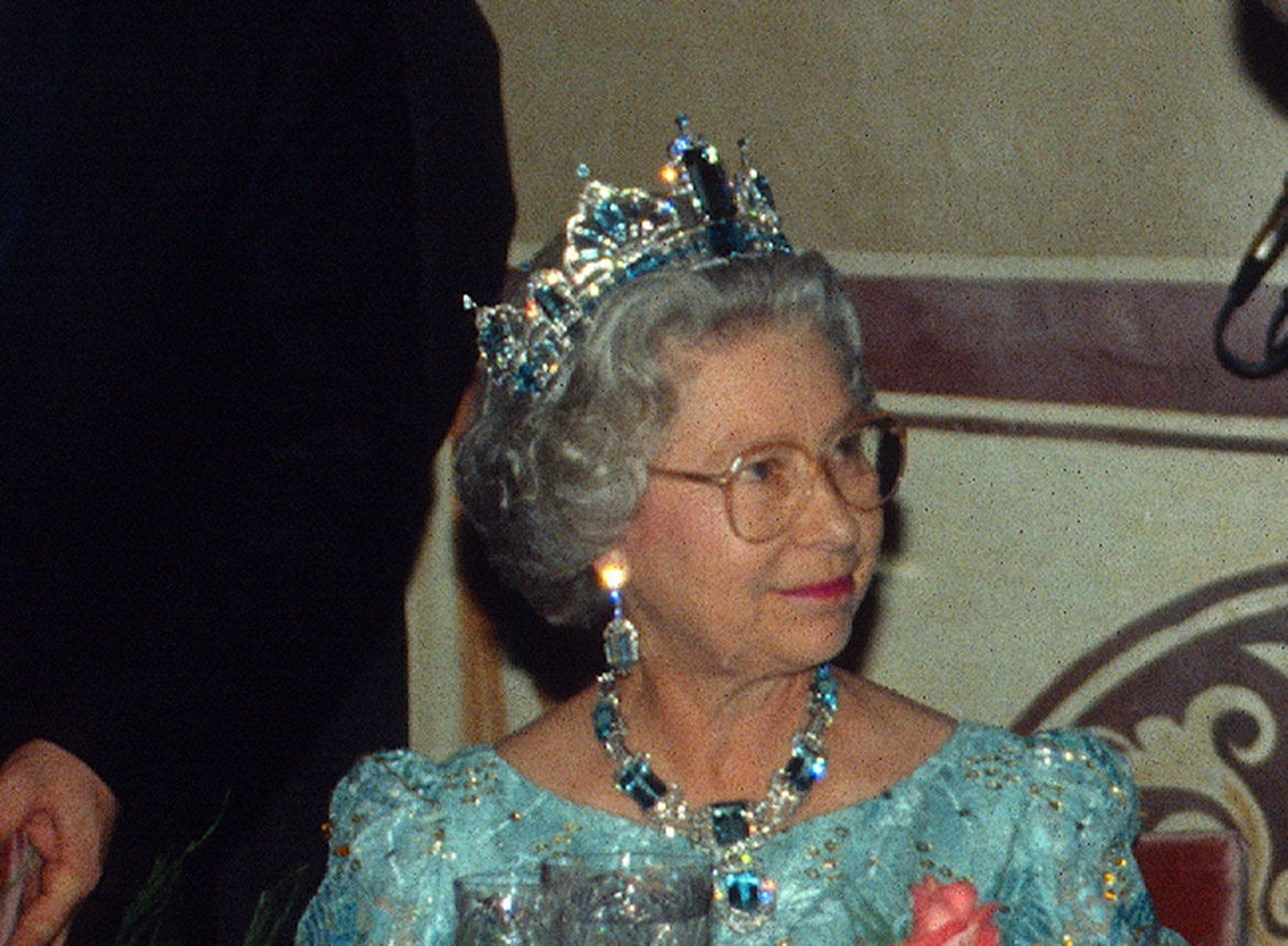 Queen Elizabeth II, wearing the Brazilian Aquamarine Parure Tiara - 1994