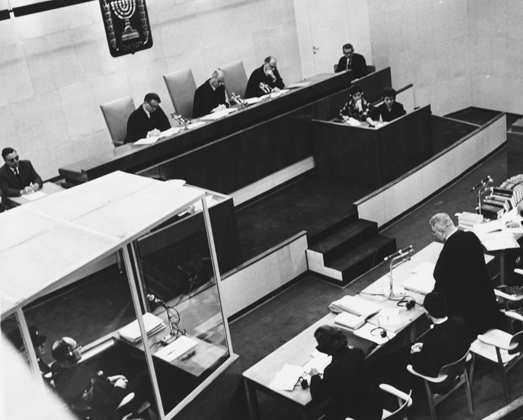 A bird's eye view of proceedings in the trial of Adolf Eichmann