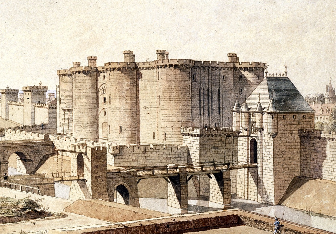 Painting of Reconstruction of the Bastille in 1420 - between 1855 and 1905