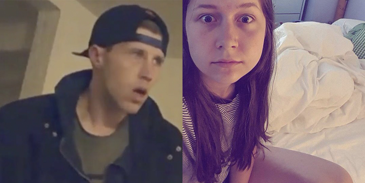 Guy caught on camera and shocked girl split image