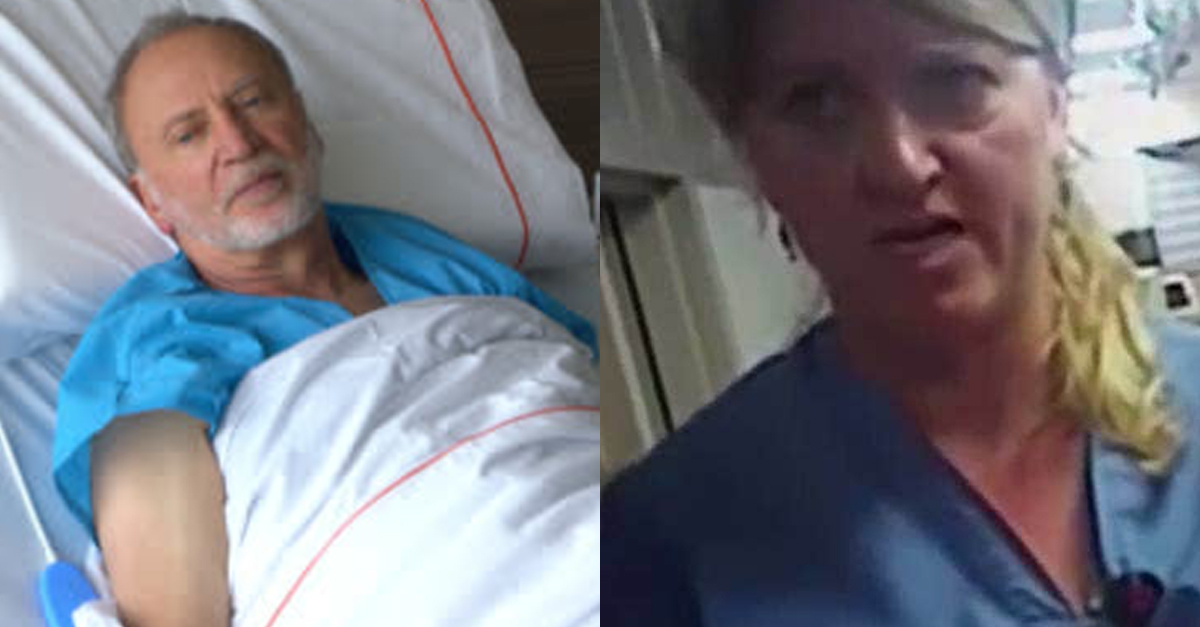 patient and nurse selfie split image