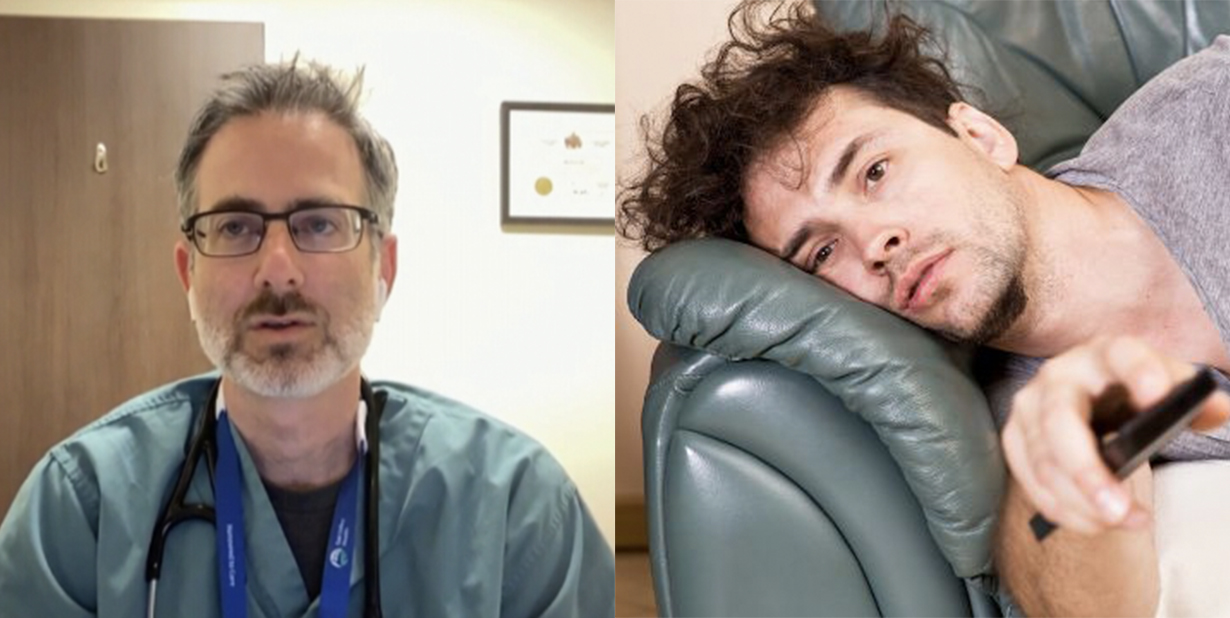 Doctor and lazy guy split image